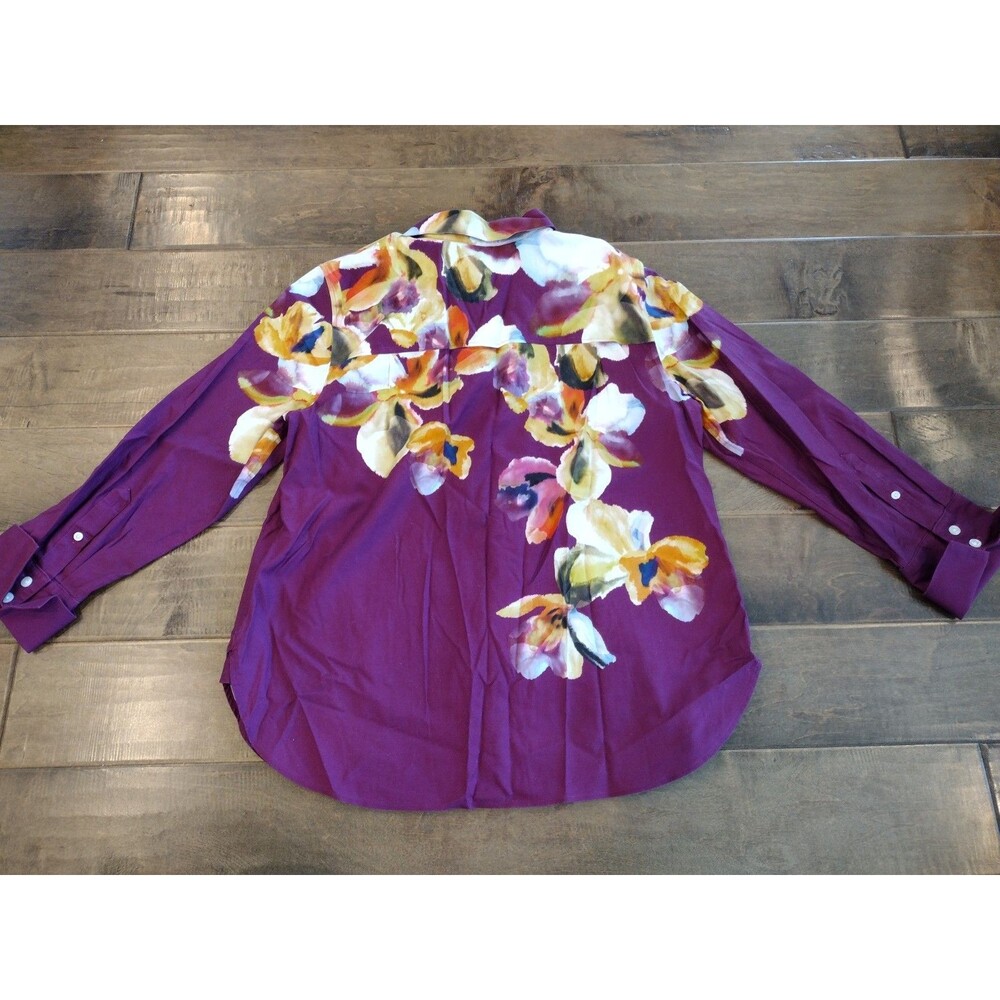CHICO'S Women's purple floral long-sleeve button blouse shirt - 1.5 (US 10) - Picture 4 of 9